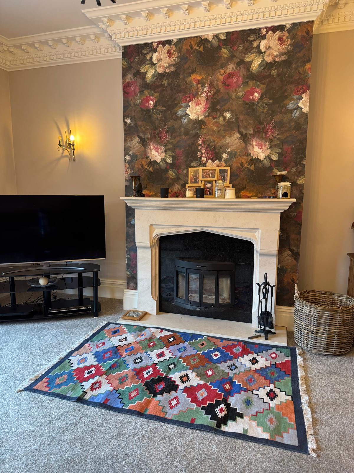 Love this rug! The material feels sturdy and the design really stands out in our space.